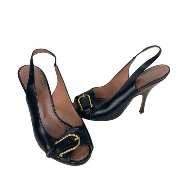 YVES SAINT LAURENT Black Leather Sling Back Heels - Size 36.5 - Picture 3 of 14